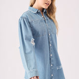 OVERSIZED DENIM SHIRT - LIGHT BLUE - JMOJO - Women's Oversize Denim Shirts