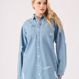 OVERSIZED DENIM SHIRT - LIGHT BLUE - JMOJO - Women's Oversize Denim Shirts