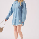 OVERSIZED DENIM SHIRT - LIGHT BLUE - JMOJO - Women's Oversize Denim Shirts