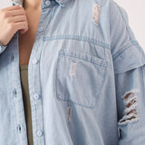 OVERSIZED DENIM SHIRT - LIGHT BLUE - JMOJO - Women's Oversize Denim Shirts