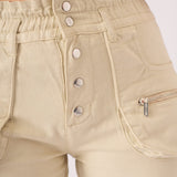 PAPERBAG HIGH WAISTED SHORTS - BEIGE - JMOJO - Women's Cargo Denim Shorts