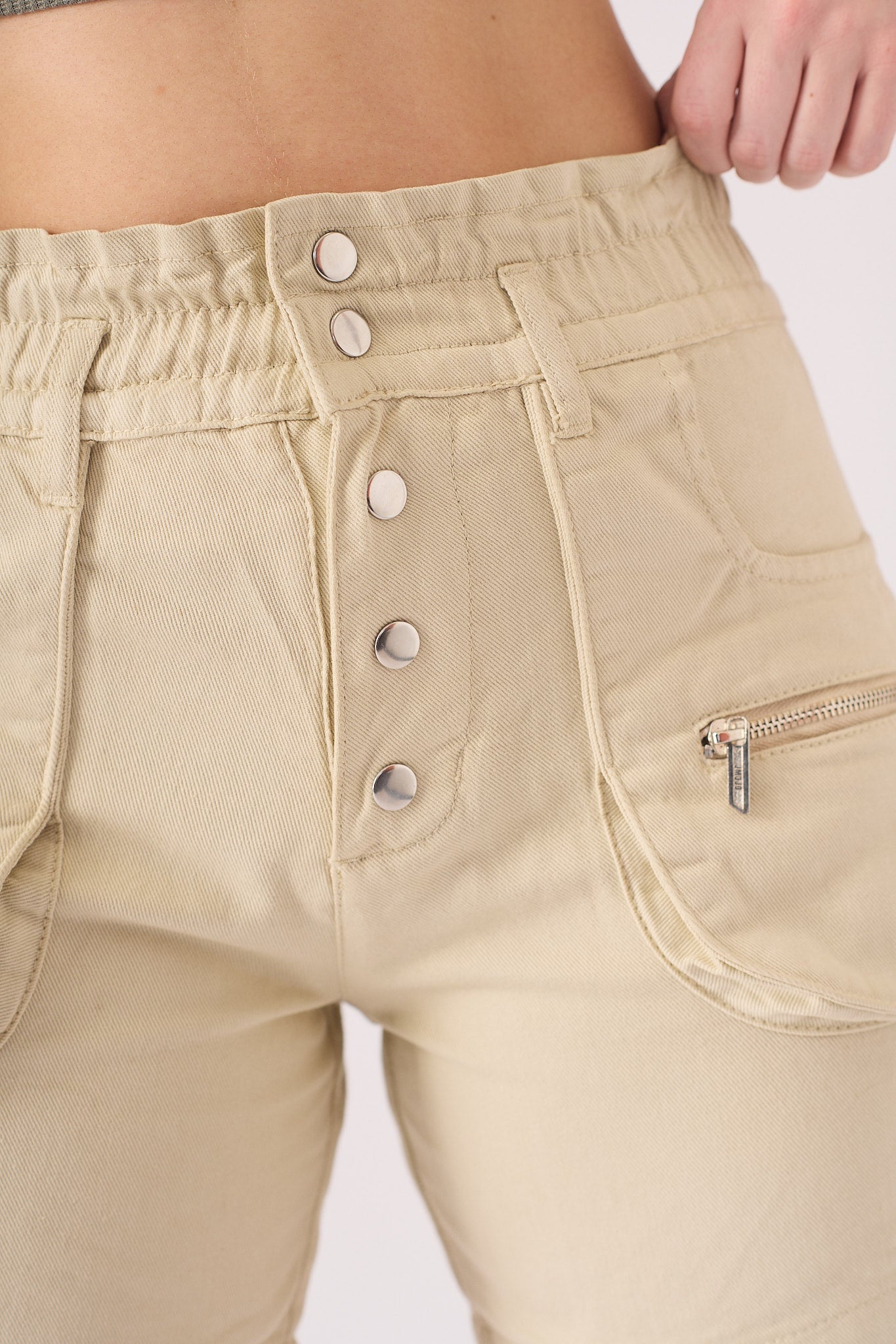 PAPERBAG HIGH WAISTED SHORTS - BEIGE - JMOJO - Women's Cargo Denim Shorts