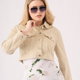 Pebble Cropped Denim Jacket – Stone - JMOJO - Women's Cropped Denim Jackets