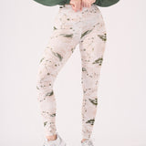 PRINTED DIPPED WAISTBAND LEGGINGS - GREEN STONE - JMOJO - Women's Athleisure Printed Legging