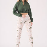 PRINTED DIPPED WAISTBAND LEGGINGS - GREEN STONE - JMOJO - Women's Athleisure Printed Legging