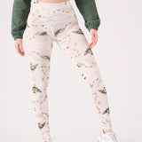 PRINTED DIPPED WAISTBAND LEGGINGS - GREEN STONE - JMOJO - Women's Athleisure Printed Legging
