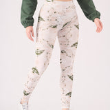 PRINTED DIPPED WAISTBAND LEGGINGS - GREEN STONE - JMOJO - Women's Athleisure Printed Legging