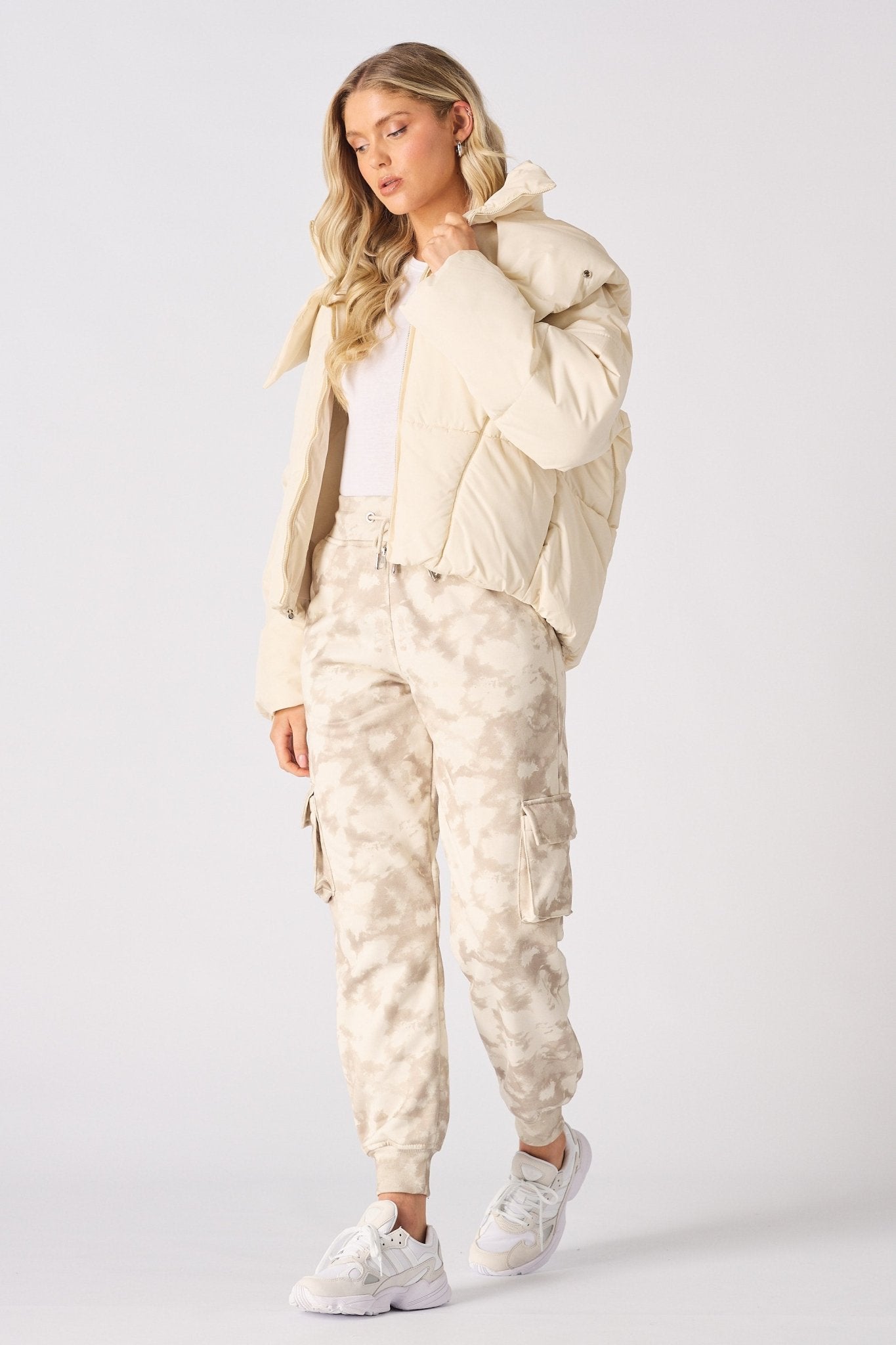Puffer Hooded Jacket - Beige - JMOJO - Women's puffer
