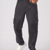 RELAXED FIT CARGO JEANS - BLACK - JMOJO - Men's Cargo Jeans