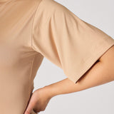 RUCHED DETAIL SHORT SLEEVE MINI DRESS - BEIGE - JMOJO - Women's Dresses