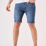 SKINNY DENIM SHORTS - MID BLUE - JMOJO - Men's Denim Shorts