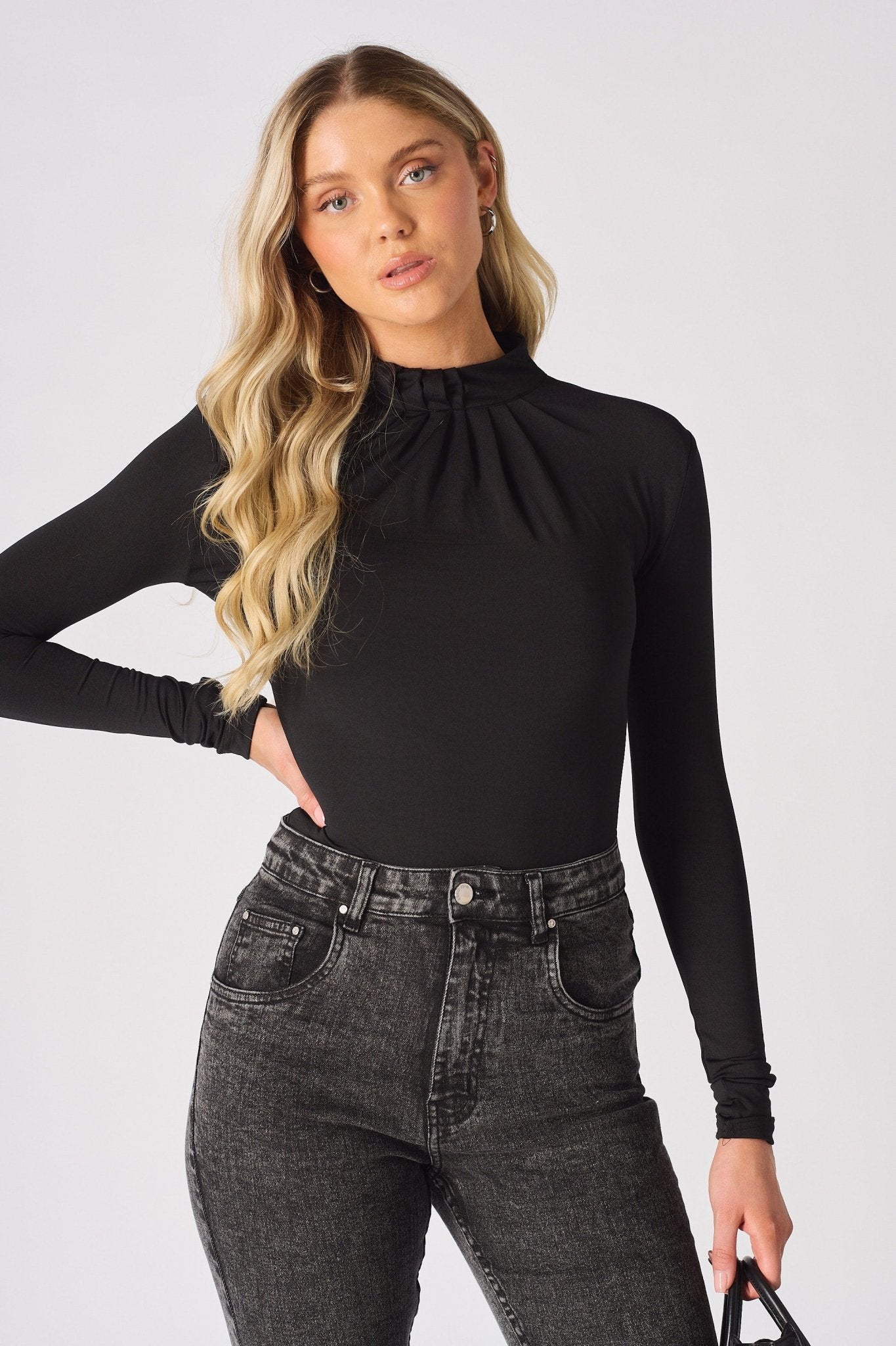 Thalia Long Sleeve High Neck Bodysuit – Black - JMOJO - Women's bodysuit