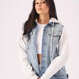 Timber Hooded Denim Jacket – Light Blue Wash - JMOJO - Women's Fleece Hooded Denim Jackets