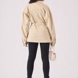 Utility Pocket Denim Cargo Jacket - BEIGE - JMOJO - Women's Cargo Denim Jackets Dress