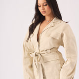 Utility Pocket Denim Cargo Jacket - BEIGE - JMOJO - Women's Cargo Denim Jackets Dress