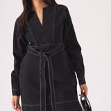 V - NECK WRAP DRESS - BLACK - JMOJO - Women's Denim Dresses