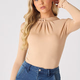 Vita Long Sleeve High Neck Bodysuit – Beige - JMOJO - Women's bodysuit