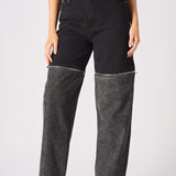 ZARIA 2 - in - 1 Detachable Wide Leg Jeans - Black Acid Wash - JMOJO - Women's Wide leg Jeans Detachable
