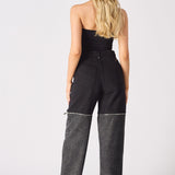 ZARIA 2 - in - 1 Detachable Wide Leg Jeans - Black Acid Wash - JMOJO - Women's Wide leg Jeans Detachable