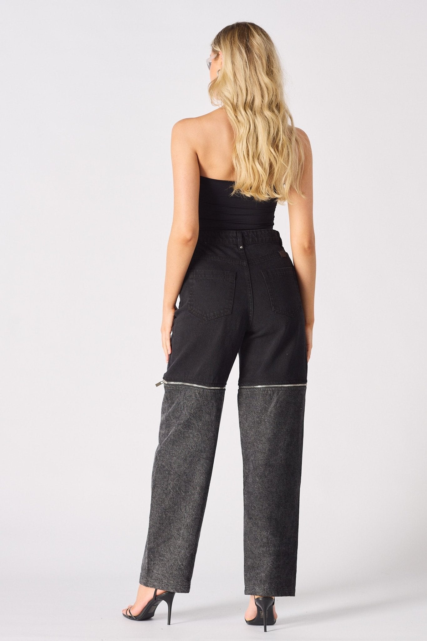 ZARIA 2 - in - 1 Detachable Wide Leg Jeans - Black Acid Wash - JMOJO - Women's Wide leg Jeans Detachable