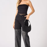 ZARIA 2 - in - 1 Detachable Wide Leg Jeans - Black Acid Wash - JMOJO - Women's Wide leg Jeans Detachable