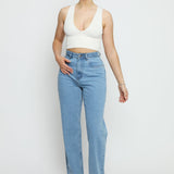 CALIYA High Waisted Wide Leg Jeans - Light Blue Wash - JMOJO - Women's Wide Leg Jeans