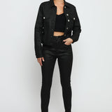 COATED DENIM JACKET - BLACK - JMOJO - Women's Coated Denim Jackets