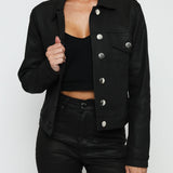 COATED DENIM JACKET - BLACK - JMOJO - Women's Coated Denim Jackets