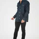 CONTRAST STITCH DENIM SHIRT - DARK INDIGO BLUE - JMOJO - Men's Denim Shirts