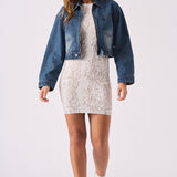 CROPPED DENIM JACKET - BLUE - JMOJO - Women's Cropped Denim Jackets