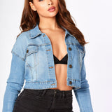 CROPPED DENIM JACKET - LIGHT BLUE - JMOJO - Women's Cropped Denim Jackets