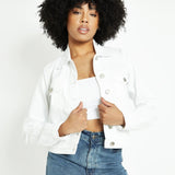 DENIM TRUCKER JACKET - WHITE - JMOJO - Women's Denim Jackets