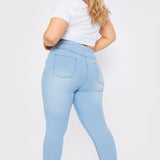 Dolena Plus Size Stretch Denim High Rise Skinny Jeans - Light Blue - JMOJO - Women's Skinny Jeans
