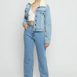 Echo Sherpa Collar Denim Jacket – Blue - JMOJO - Women's Denim Jackets Sherpa
