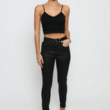 Evora Coated Denim Stretch Skinny Jeans - Black - JMOJO - Women's Skinny Jeans