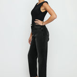Evora High Waisted Relaxed Straight Leg Jeans - Black Wash - JMOJO - Women's Straight Leg Jeans