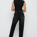 Evora High Waisted Relaxed Straight Leg Jeans - Black Wash - JMOJO - Women's Straight Leg Jeans