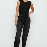 Evora High Waisted Relaxed Straight Leg Jeans - Black Wash - JMOJO - Women's Straight Leg Jeans