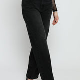 Evora High Waisted Stretch Relaxed Straight Leg Jeans - Black Wash - JMOJO - Women's Straight Leg Jeans