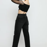 Evora High Waisted Stretch Relaxed Straight Leg Jeans - Black Wash - JMOJO - Women's Straight Leg Jeans