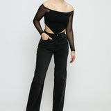 Evora High Waisted Stretch Relaxed Straight Leg Jeans - Black Wash - JMOJO - Women's Straight Leg Jeans
