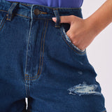 Fiora Ripped Denim Shorts – Mid Blue - JMOJO - Women's Denim Shorts