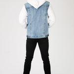 FLEECE HOODED DENIM JACKET - LIGHT BLUE WASH - JMOJO - Men's Fleece Hooded Denim Jackets
