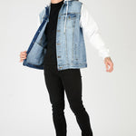 FLEECE HOODED DENIM JACKET - LIGHT BLUE WASH - JMOJO - Men's Fleece Hooded Denim Jackets