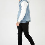 FLEECE HOODED DENIM JACKET - LIGHT BLUE WASH - JMOJO - Men's Fleece Hooded Denim Jackets