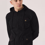 HOODED DENIM JACKET - BLACK - JMOJO - Men's Hooded Cargo Denim Jackets