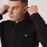 HOODED DENIM JACKET - BLACK - JMOJO - Men's Hooded Cargo Denim Jackets