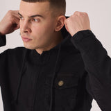 HOODED DENIM JACKET - BLACK - JMOJO - Men's Hooded Cargo Denim Jackets