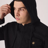 HOODED DENIM JACKET - BLACK - JMOJO - Men's Hooded Cargo Denim Jackets