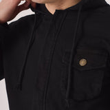 HOODED DENIM JACKET - BLACK - JMOJO - Men's Hooded Cargo Denim Jackets